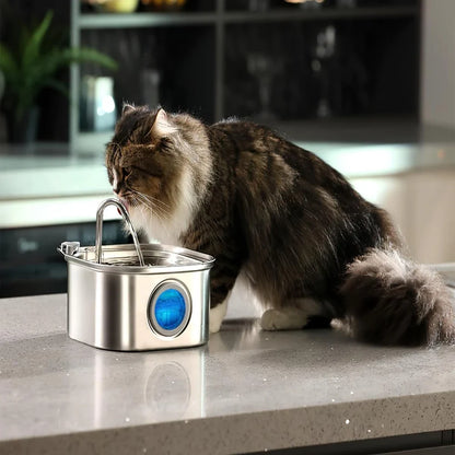 3.2L Stainless Steel Pet Water Fountain - Automatic Cat & Dog Dispenser with Visual Water Level Window