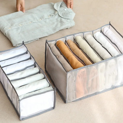 7-Grid Jeans Storage Box — Closet & Wardrobe Drawer Organizer for Clothes, Pants, and Socks Separation
