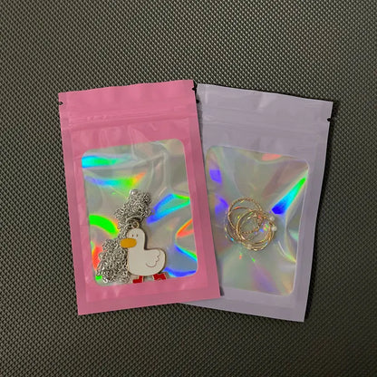 50pcs Mylar Bags – Laser Color Plastic Mini Pouches | Resealable ZipLock and Smell Proof for Coffee, Herbs, and Powder