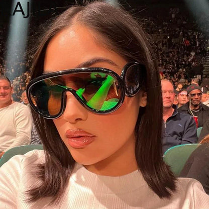 Oversized Wave Mask Sunglasses | One-Piece Sports Y2K Punk Sun Glasses for Women | Luxury Brand Steampunk Eyewear Goggle
