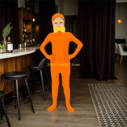 DXAE Tangerine Costume Accessories – Yellow Full Bodysuit with Open Face, Mustache & Eyebrow