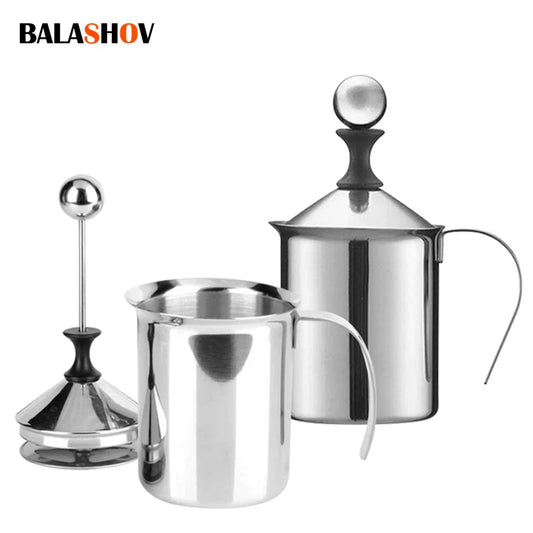 Double Mesh Stainless Steel Milk Frother & Creamer – 400ML Coffee Foam Maker, Egg Beater & Kitchen Mixing Tool for Latte Art