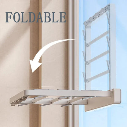 Wall-Mounted Folding Drying Rack with Windproof Sock Clips – Space-Saving Clothing Hanger for Household Laundry