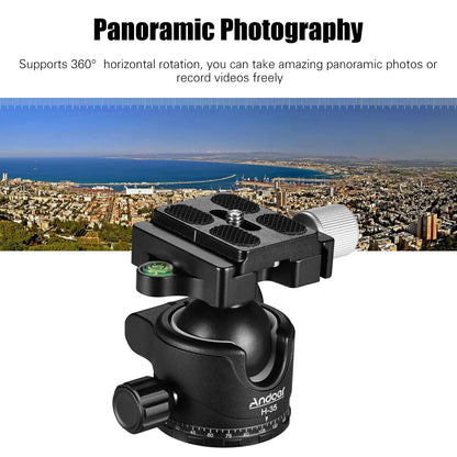 Andoer H-35 Tripod Ball Head - Panorama Ballhead Mount Adapter, U-Groove Low Gravity Design, 15kg/33lbs Load Capacity