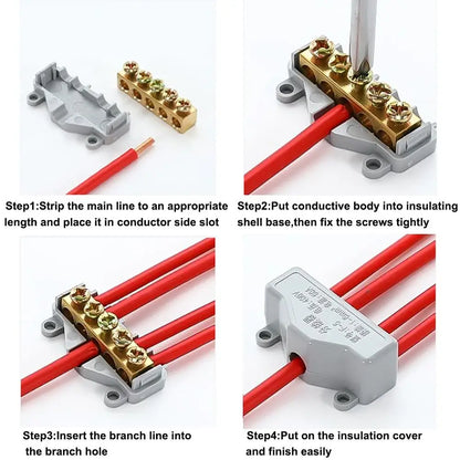 High Power Wire Splitter Connector — Brass Terminal Block for Large Current Electrical Splice