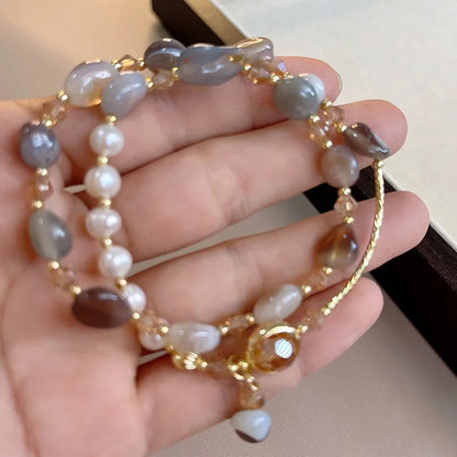 Double-Layer Crystal Pearl Beaded Bracelet – Vintage Ethnic Stacking Bangle for Women, Fashion Hand Jewelry Gift