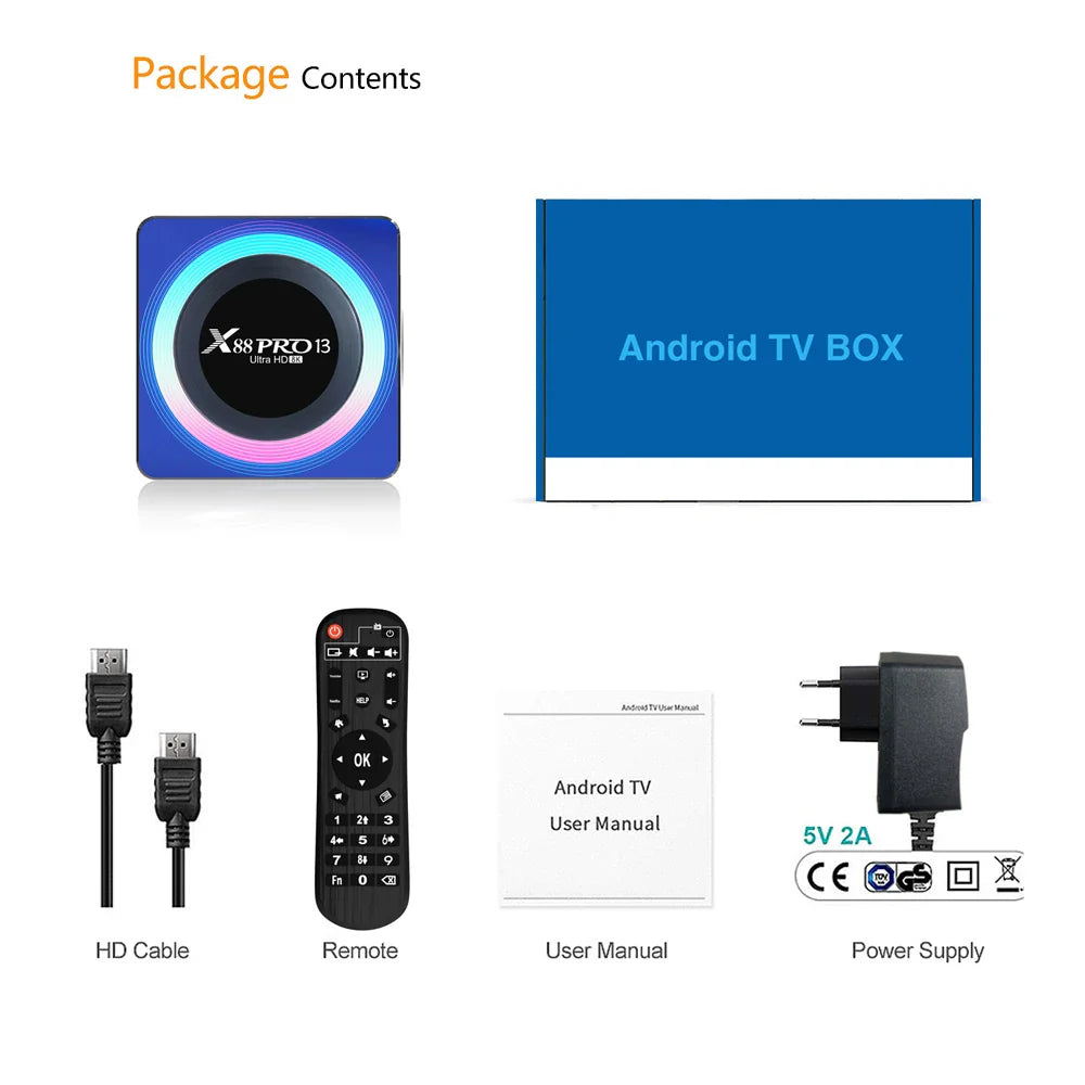 X88 PRO 13 Android 13.0 TV Box - Rockchip RK3528, 4K & 8K Support, 64GB/32GB/16GB Storage, Dual Wifi 2.4G & 5G, BT5.0 Global Media Player