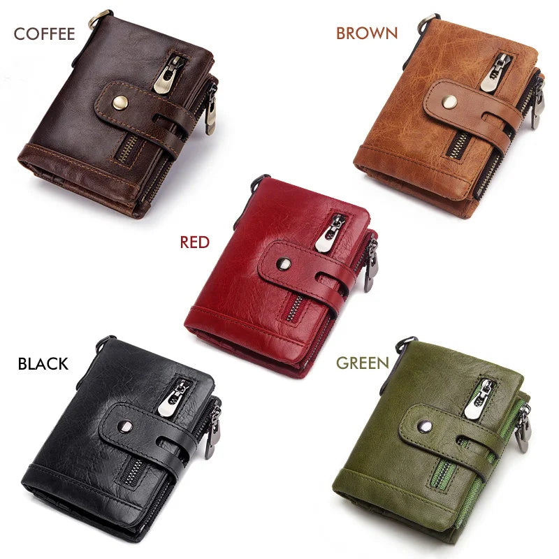 Fashion Women’s Leather Wallet — Genuine Leather Clutch with Hasp & Double Zipper, Short Coin Pocket and ID Card Holder Purse