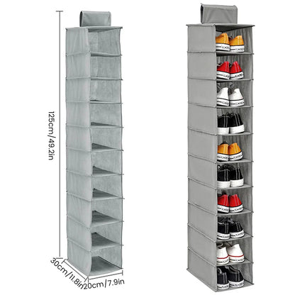 10-Layer Foldable Hanging Shoe Organizer – Non-Woven Space-Saving Shoe Rack for Home Bedroom Closet