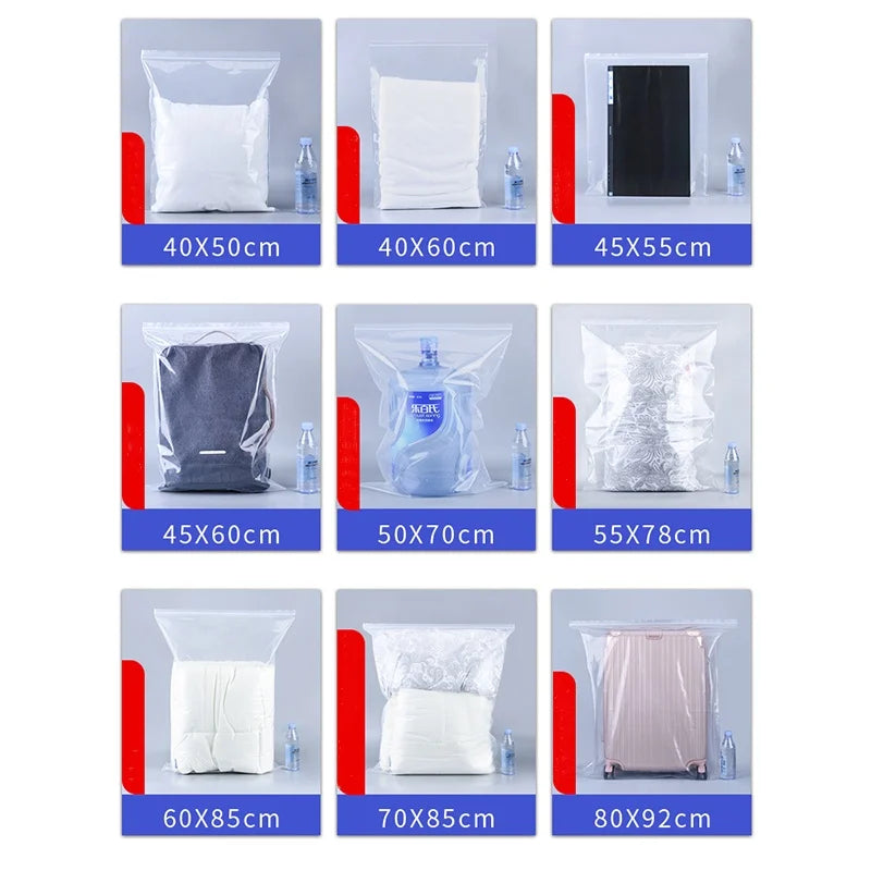 StoBag 10PCS Large Transparent Zipper Bags — Thick Waterproof Storage Pouches for Clothes & Food Packaging
