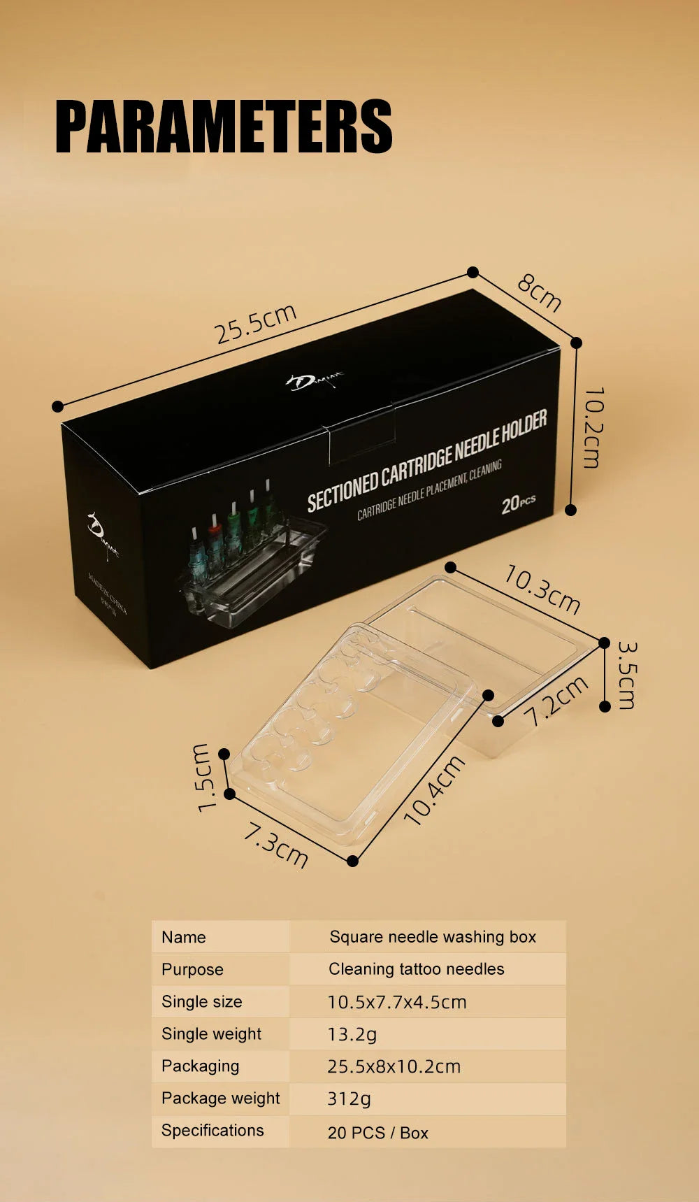 20PCS Tattoo Cartridge Needle Holders — Transparent Disposable Trays for Cleaning & Working Cups