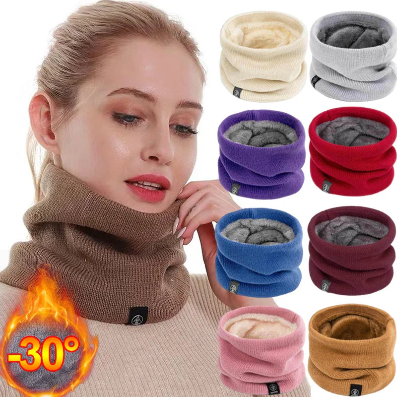 Women’s Winter Plush Woolen Scarf – Thick Fleece Neck Warmer, Knitted Muffler & Ski Mask