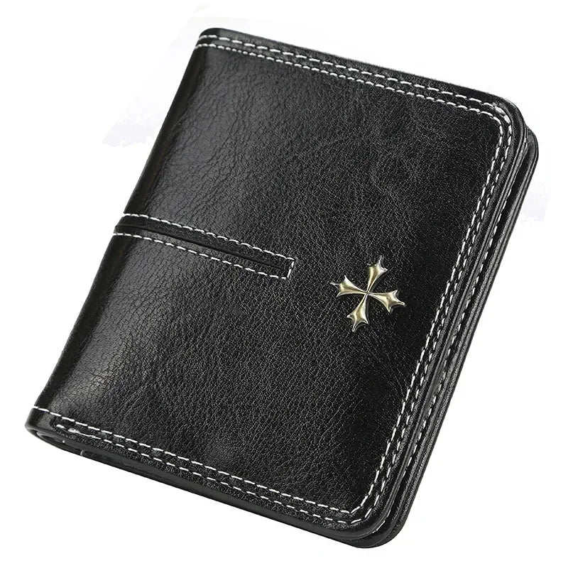Women’s PU Leather Wallet — Short Hasp Coin & Card Holder, Small Money Bag Clutch in Blue & Red