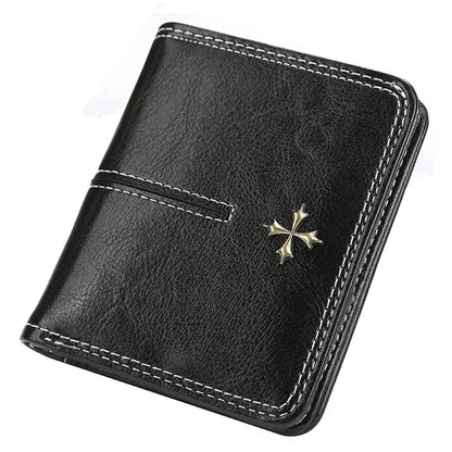 Women’s PU Leather Wallet — Short Hasp Coin & Card Holder, Small Money Bag Clutch in Blue & Red
