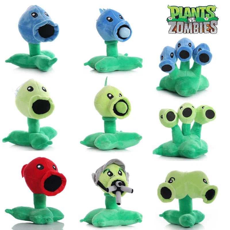 20cm Plants vs Zombies Plush Toys Set Peashooter Snow Pea Repeater Threepeater Gatling Pea Cartoon Game Stuffed Animals Pendants Kids Gift Plushies