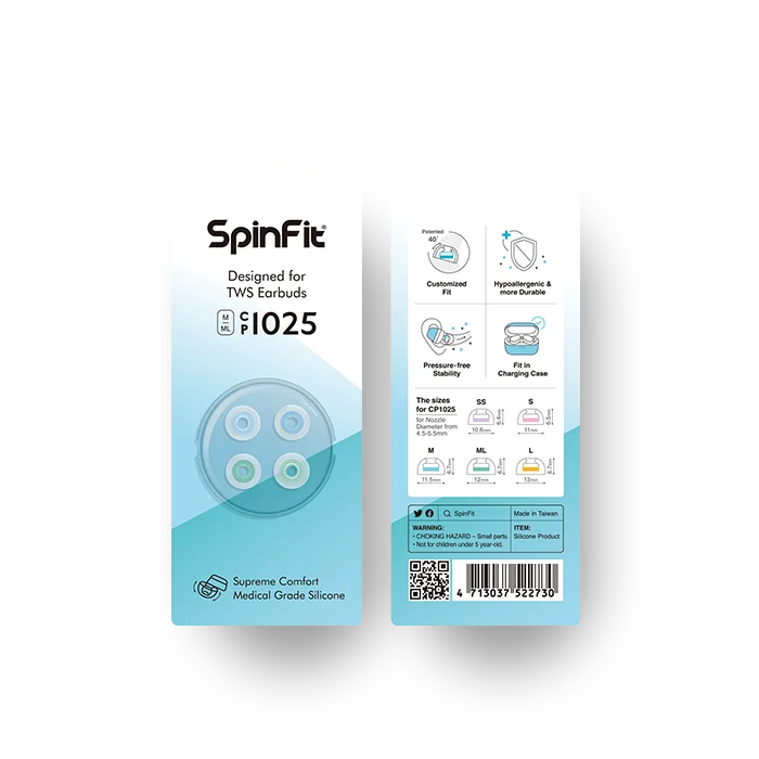 SpinFit CP1025 TWS Silicone Ear Tips – Patented Fit for True Wireless Earbuds, Compatible with MTW3, Jabra Elite 7 & Galaxy Buds 2
