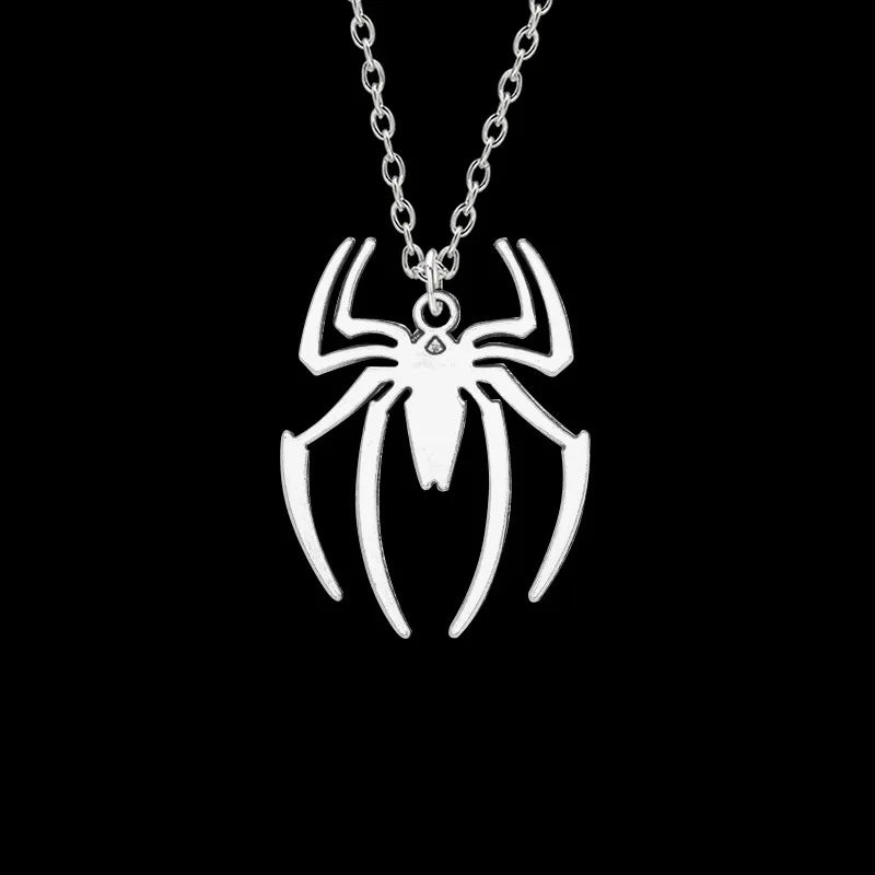 Kpop Fashion Spider Pendant Necklace – Silver Cross Chain for Men, Gothic Streetwear Couple Gift