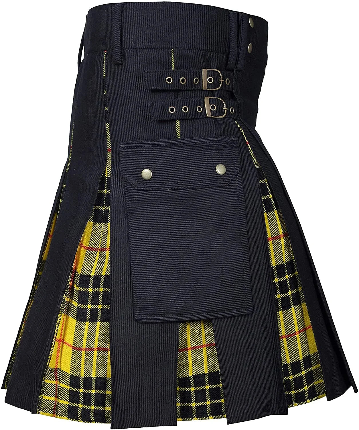 Men's Utility Hybrid Kilt - 100% Cotton Denim Tartan Style Box Pleated Traditional Kilt