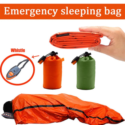 Portable Waterproof Emergency Survival Sleeping Bag - Outdoor EDC Camping Gear, Thermal Sack, First Aid Rescue Kit Mylar Blanket