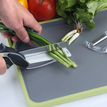 Premium Multi-Function Kitchen Scissors with Cutting Board - Chop Scissors Vegetable Chopper & Waffle Knife