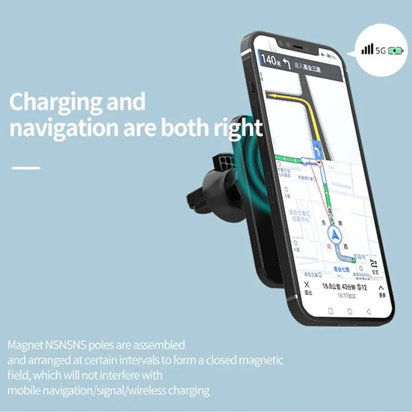 Magnetic Wireless Car Charger for MagSafe - iPhone 12/13/14/15 Pro Max, Mini, Air Vent Phone Holder Stand, Fast Charging