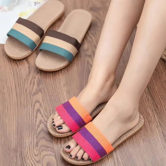 Women's Summer Linen Slippers – Lightweight EVA Flat Sandals, Casual Home Shoes