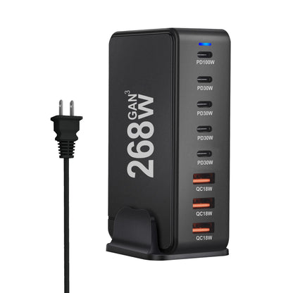 268W Desktop GaN Charger – 8-Port USB Type-C PD Fast Charger with Quick Charge 3.0 for Mobile Devices