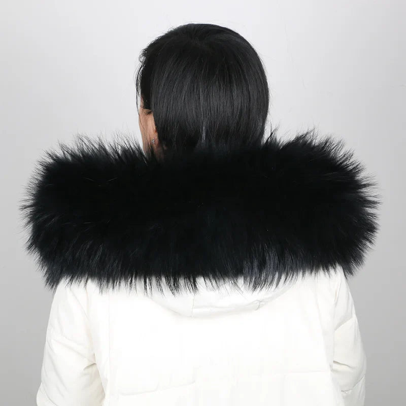 Natural Raccoon & Fox Fur Scarf – Luxury Women’s Winter Fur Collar and Hood Trim for Coats & Jackets