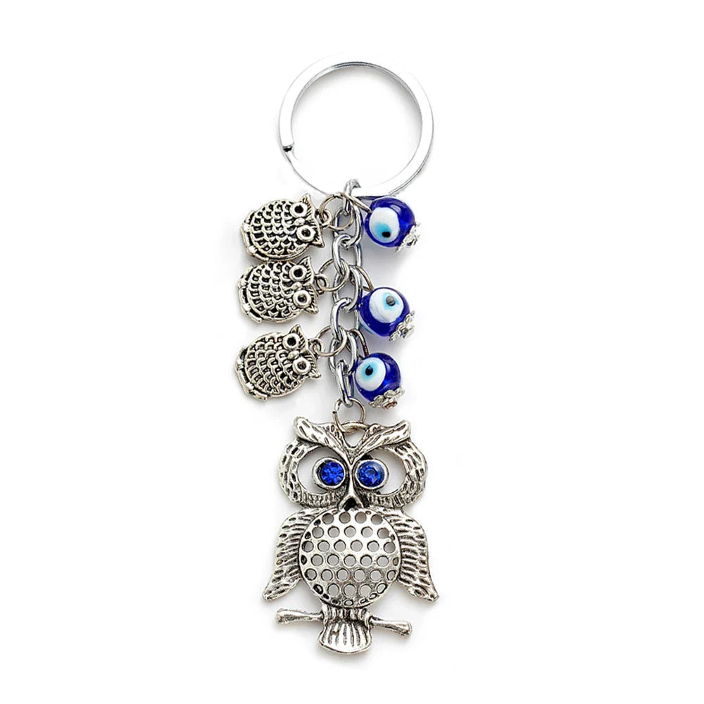 Lucky Eye Fatima Hand Keychain – Alloy Tree of Life Elephant Owl Blue Turkish Evil Eye Car Keyring Jewelry for Men & Women Gift