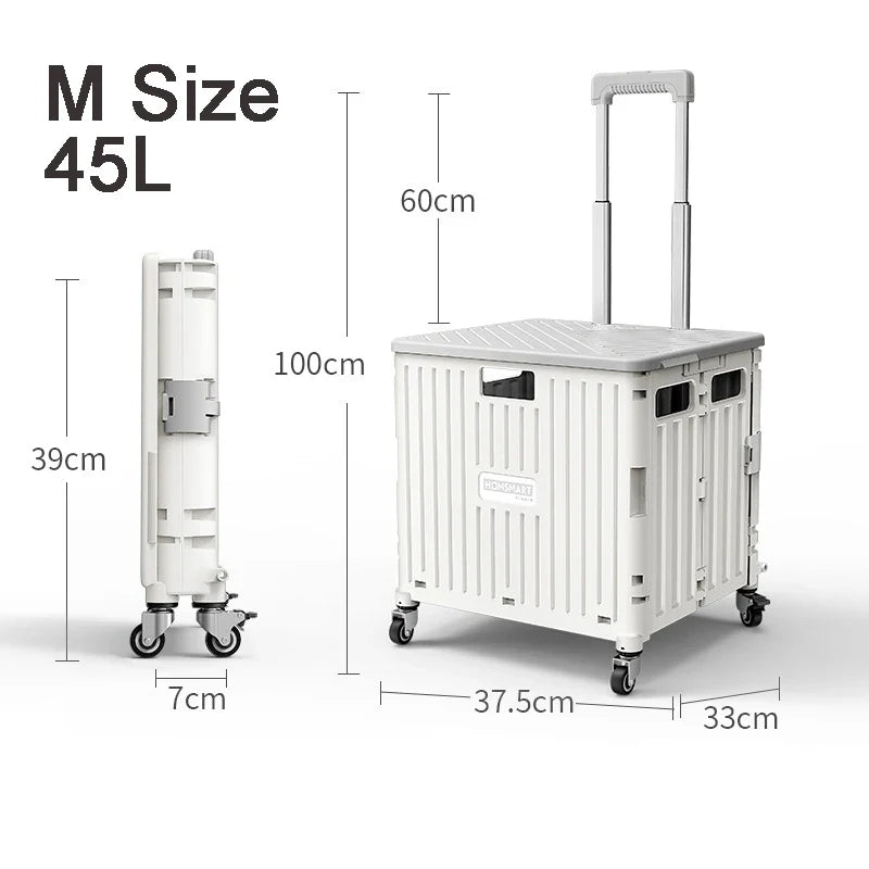 45/65L Folding Shopping Cart Trolley – Portable Home Cart with 2/4/8 Wheels