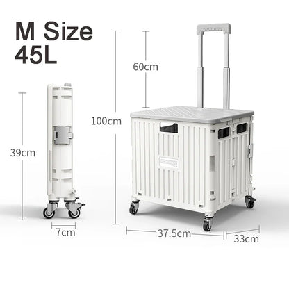 45/65L Folding Shopping Cart Trolley – Portable Home Cart with 2/4/8 Wheels