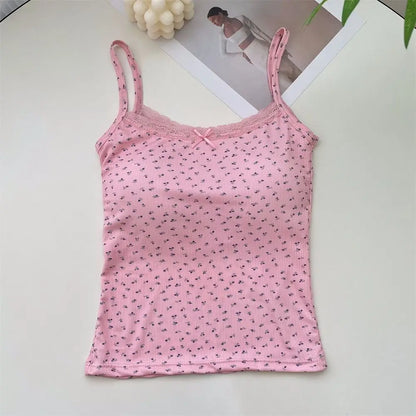 Women’s Y2K Floral Lace Camisole Top – Slim Fit Sexy Sleeveless Tank for Spring 2024