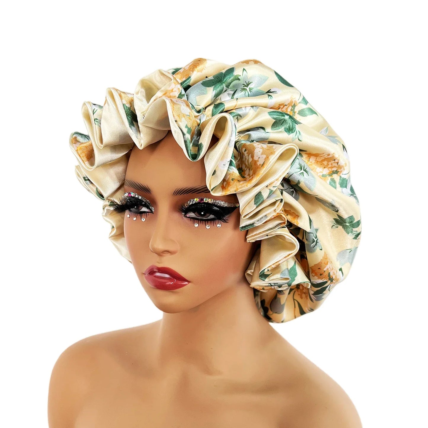 Women’s Satin Bonnet Cap – Double Layer Silky Big Bonnet, Printed Sleep Cap & Head Wrap for Ladies