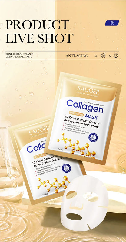 10PCS Anti-Wrinkle Collagen Face Masks – Moisturizing, Anti-Aging, Brightening Facial Sheet Masks