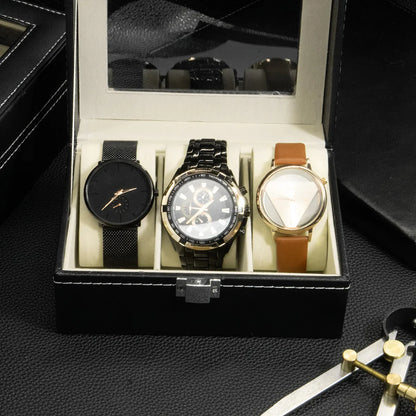 PU Leather Watch Display Box — Glass Top Storage Organizer with Slots for Men’s Watches, Perfect Gift