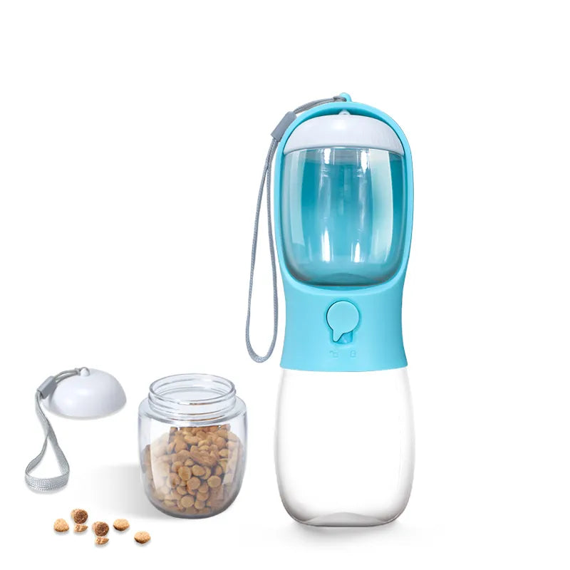 2 in 1 300ml Portable Food Grade Dog Cat Travel Water Cup Bottle with Food Dispenser - Pet Water and Food Container
