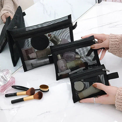 New Mesh Transparent Cosmetic Bags – Small & Large Clear Makeup Pouch, Portable Travel Toiletry Organizer with Lipstick Storage