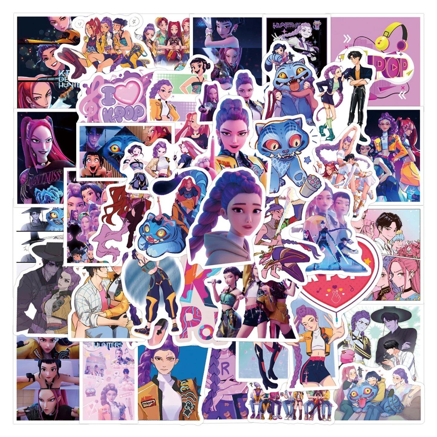 55Pcs Anime KPop Demon Hunters Stickers — Waterproof DIY Scrapbooking Decals for Phone, Luggage, Skateboard