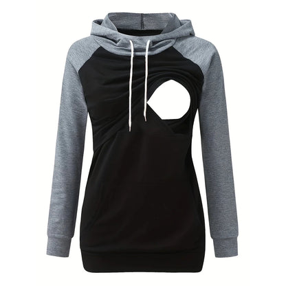 Women’s Maternity Nursing Hoodie – Long Sleeve Breastfeeding Sweatshirt with Kangaroo Pocket for Pregnancy & Postpartum Wear