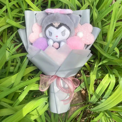 Kawaii Hello Kitty Cat Dolls with Artificial Flowers – Creative Sanrio Bouquet for Christmas, Valentine’s & Birthday Graduation Gifts