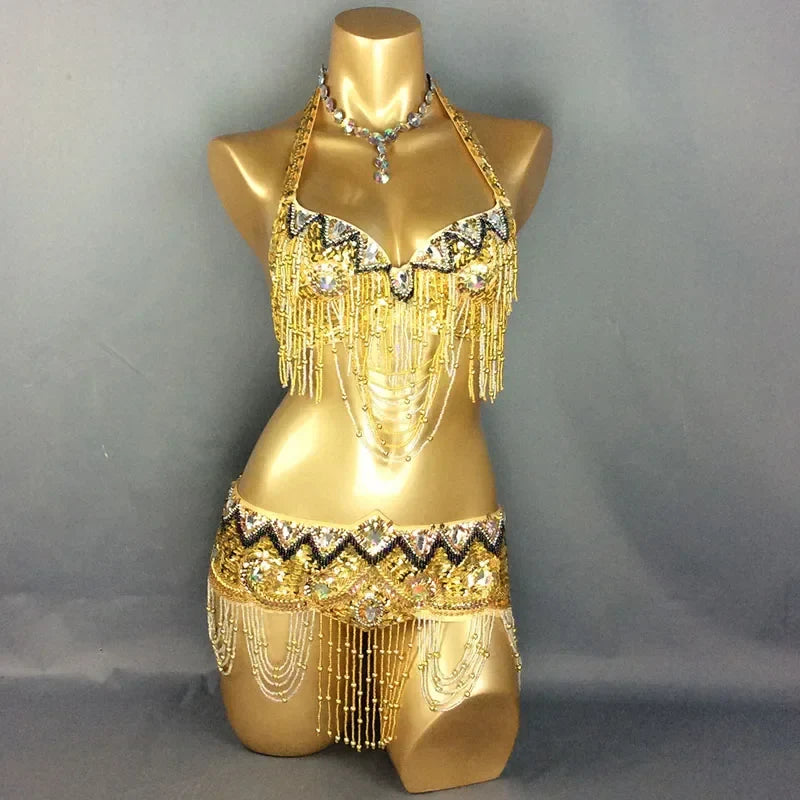 Sexy Belly Dance Costume Set for Women – 2-Piece Bra & Belt Outfit for Sizes 34D/DD,36D/DD,38/D/DDD,40B/C/D,42D/DD