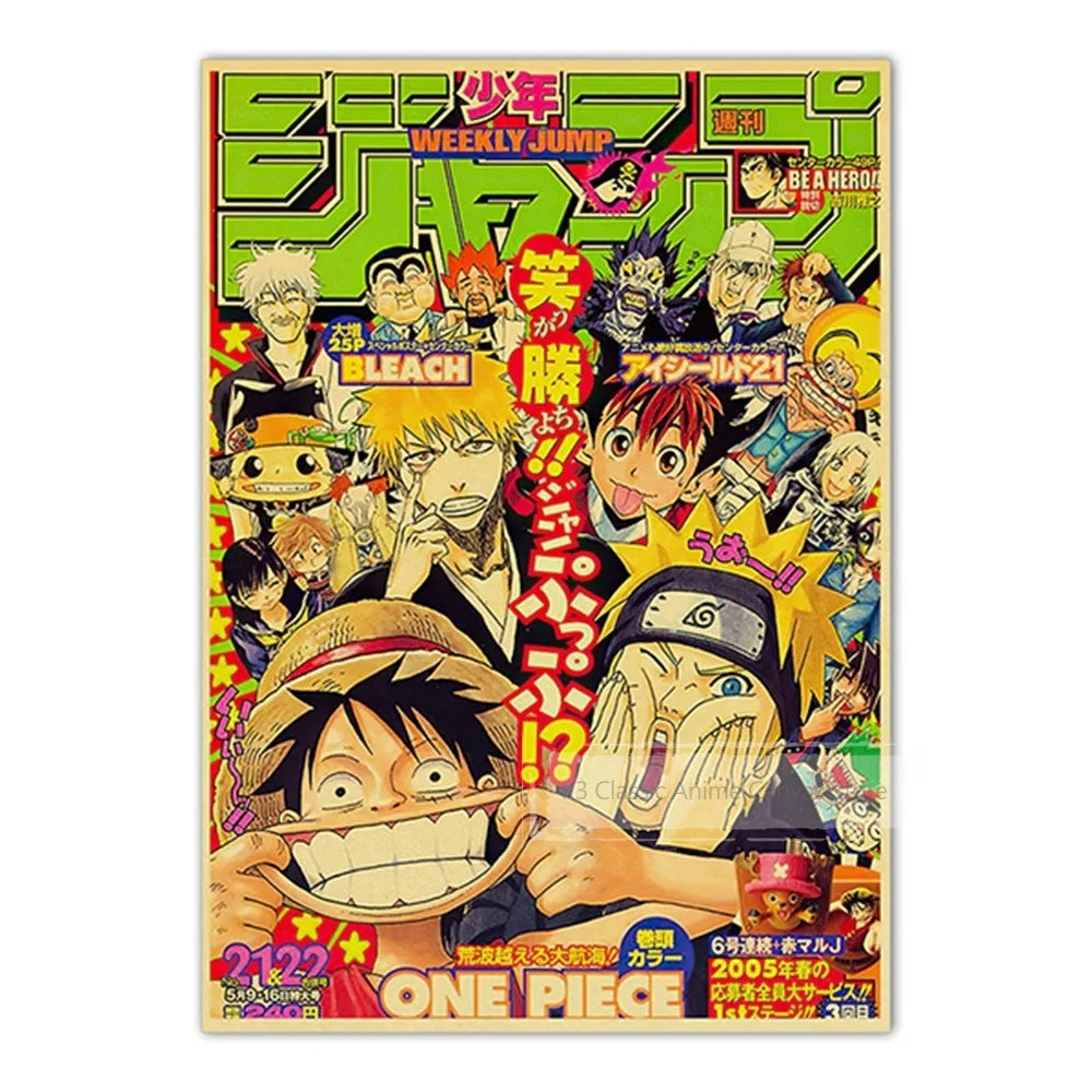 Vintage Anime Kraft Paper Poster Set – JoJo’s Bizarre Adventure, Jujutsu Kaisen & Demon Slayer Wall Art for Room Home Decor