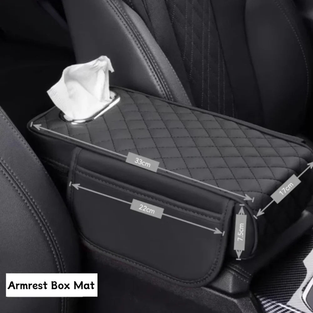 Car Center Console Protector Mat – Thick Memory Foam Armrest Cushion with Tissue Storage Pocket