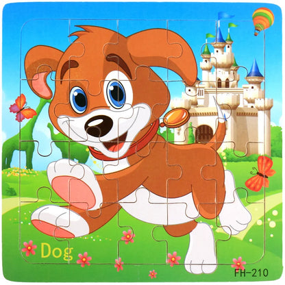 20-Piece Wooden Puzzle Set — Cartoon Animals, Cars, Letters & Numbers Educational Jigsaw Toys for Kids