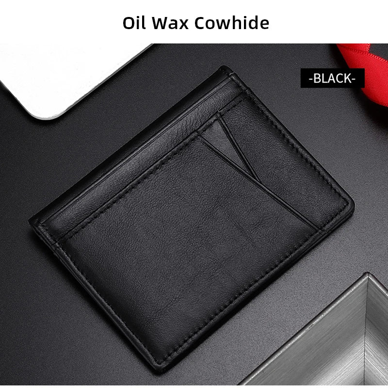 YUECIMIE Super Slim Leather Wallet – Genuine Mini Credit Card Holder, Thin Soft Purse for Men