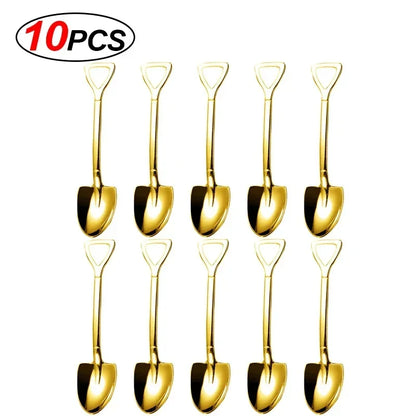 20/2x Stainless Steel Mini Shovel Spoons - Gold and Silver Coffee, Tea, Dessert, Ice Cream Scoops - Kitchen Tableware Set