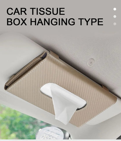 SEAMETAL Car Sunshade Tissue Box – Universal Auto Interior Paper Towel Storage Bag with Carbon Fiber Sun Visor Design