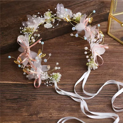 Bridal Crystal Pearl Tiara - Floral Wedding Crown Headband Hair Jewelry