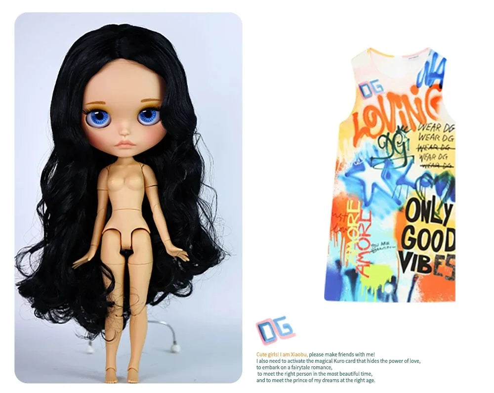 ICY DBS Blythe Doll – 30CM Tan Skin Matte & Glossy Face, Pouting Lips, 19-Joint BJD DIY Costume Doll Gift
