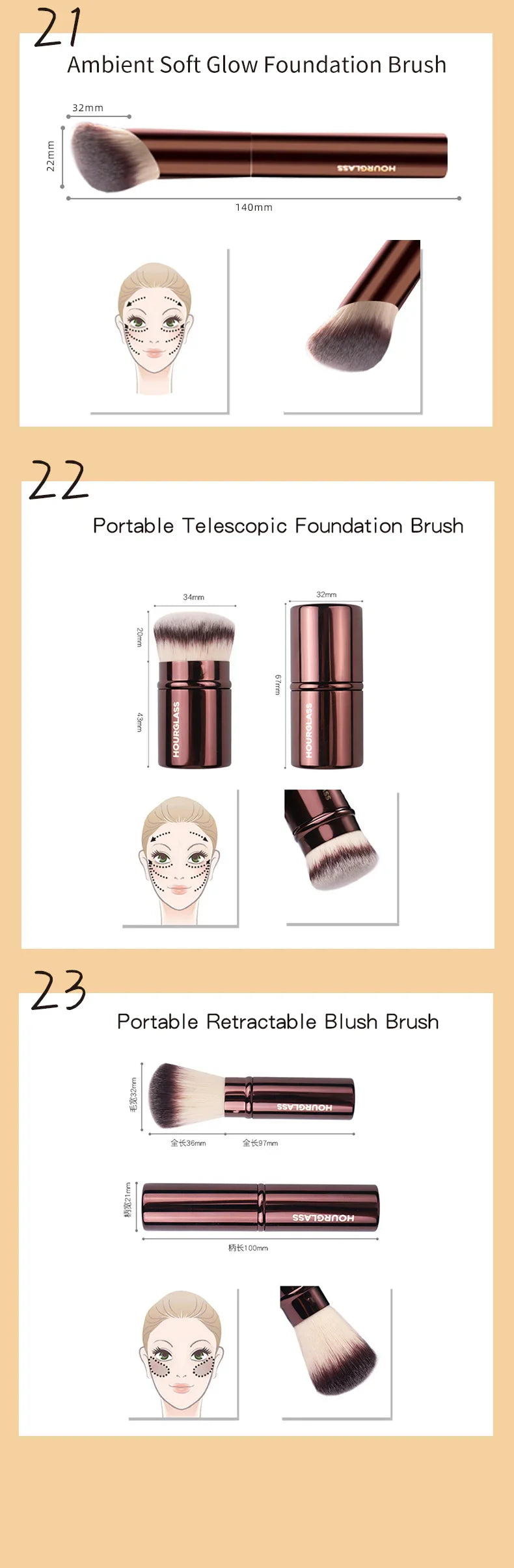 Hourglass Makeup Brushes Set – Powder, Foundation, Concealer, Blusher, Bronzer, Eyeshadow & Eyebrow Sculpting Brushes